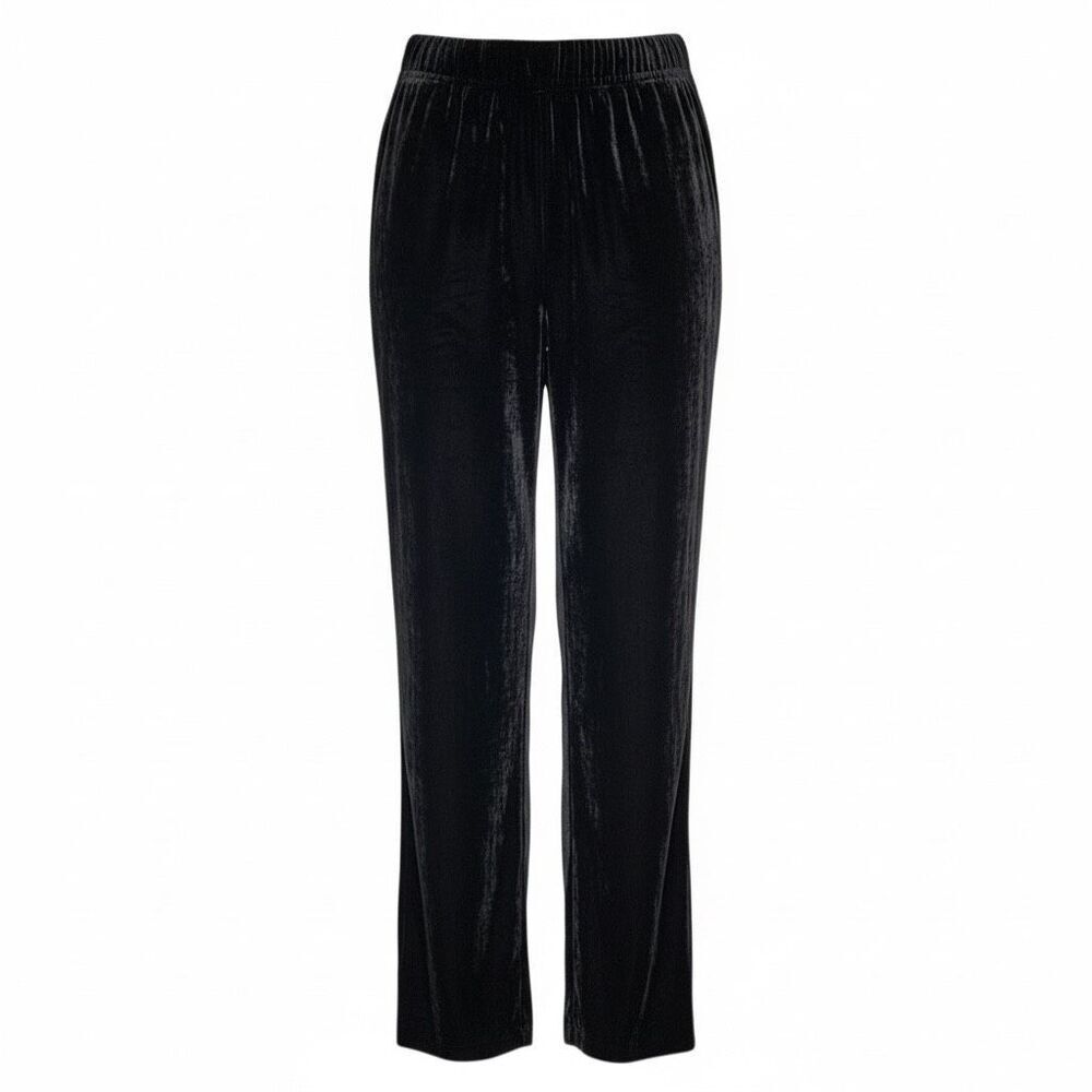 Eileen Fisher NWOT Pleated Velvet Straight Wide-Leg Pull On Pants Black Size‎ XL